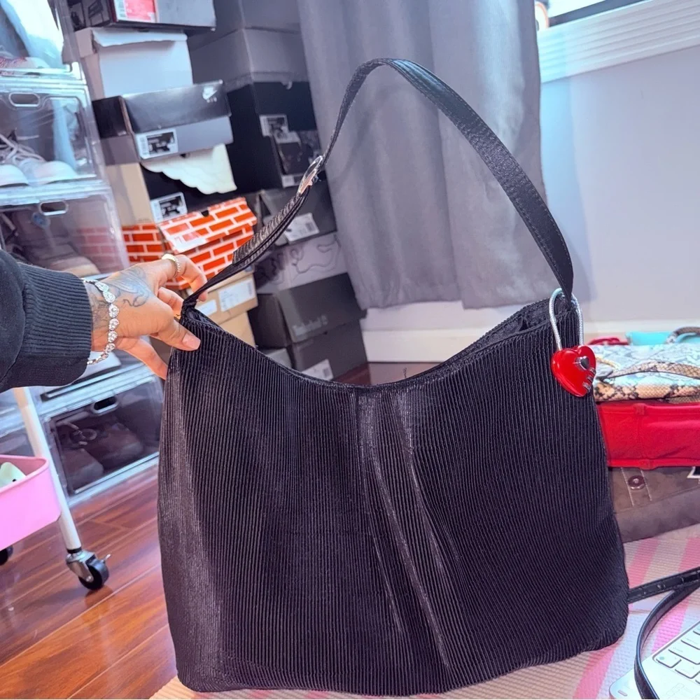 PrettyLittleThing Black Hobo Bag with Heart Charm